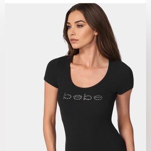 Bebe Black Tee Features the iconic Bebe logo (F-007)